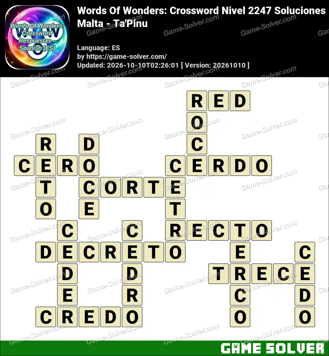 Words Of Wonders: Crossword Nivel 2247 Soluciones – Malta – Ta’Pinu